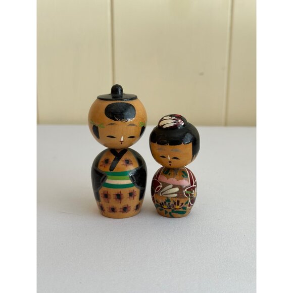Vintage Japanise Wooden Kokeshi Couple-one is a PAN-AM Doll